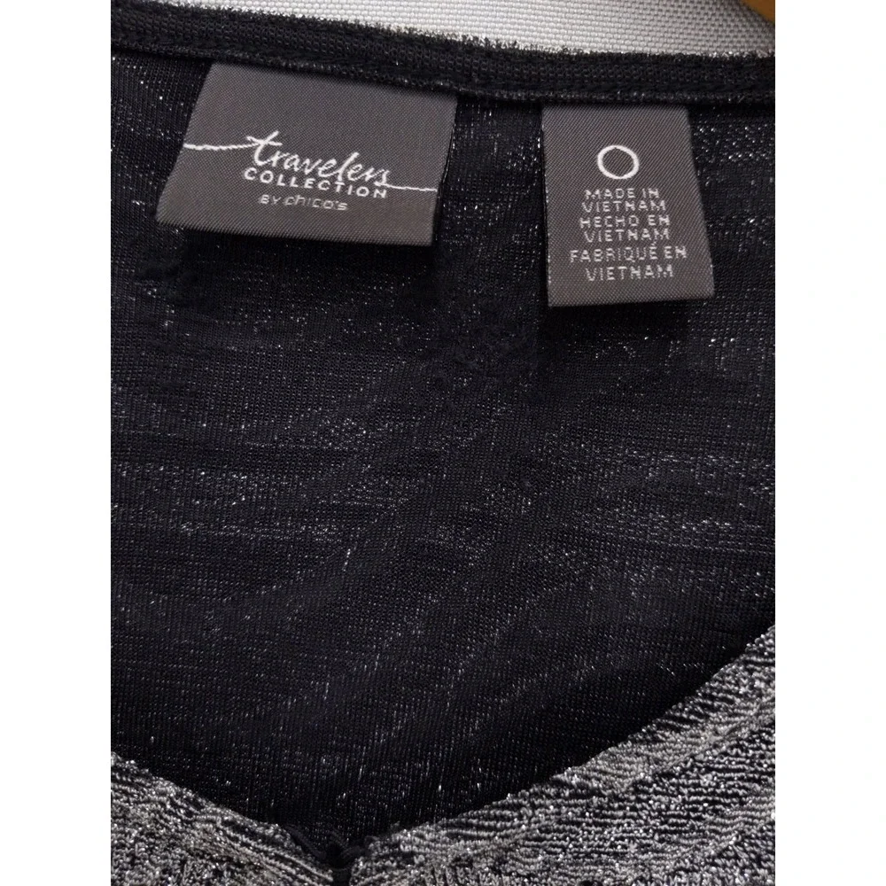 Chico's Cardigan Women 0 S Silver Black Travelers Wave Metallic Longline Pocket‎